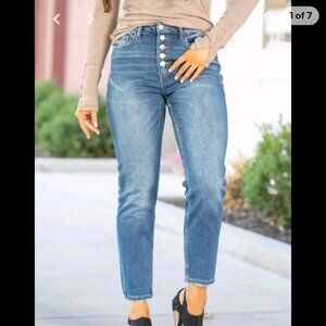 Vervet Erika Mom Stretch Jeans Dark Wash Distressed Size 29